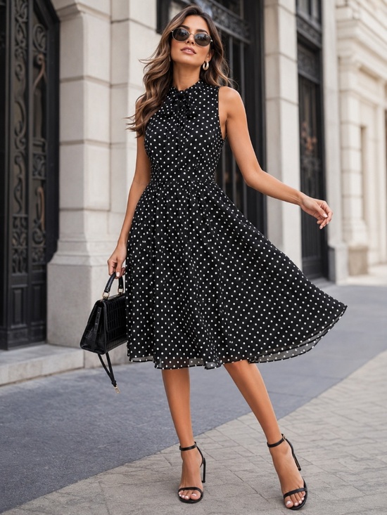 Kasper Dresses & Skirts - Kasper Polka Dot Tie Neck Dress